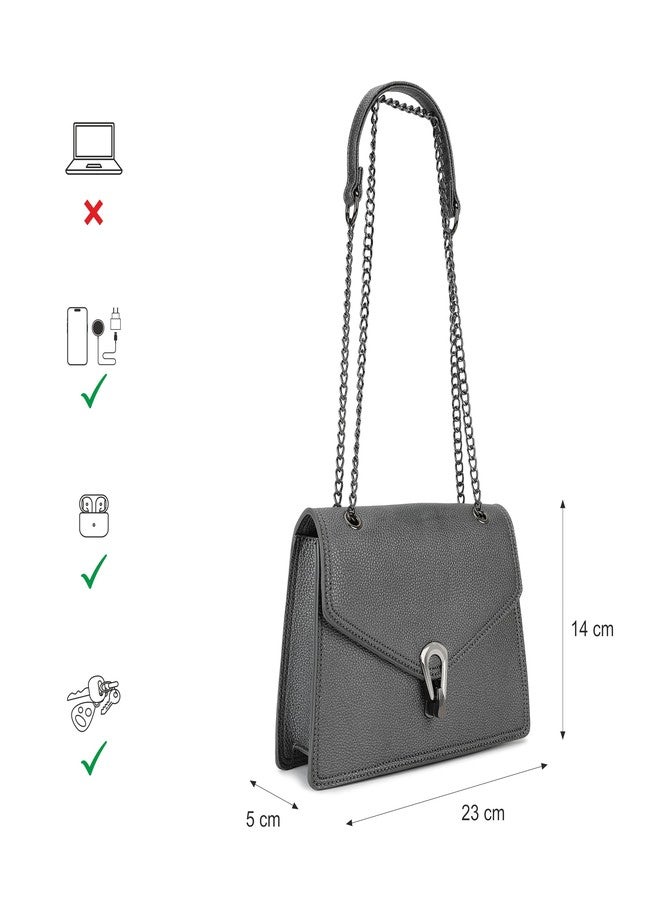 Fastrack Casual Sling Bag with Lock Closure for Girls, Medium Size with Internal Organiser, Handheld Design and Metal Chain Sling - Image 4